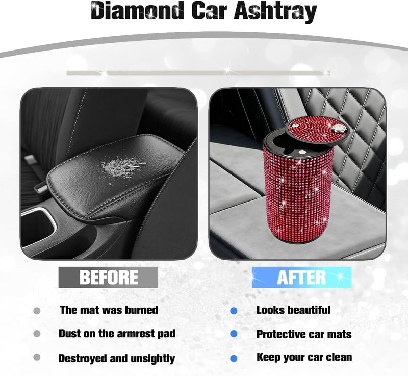 FALVFUN Bling Car Ashtray, Rhinestones Smokeless Smell Proof Vehicle Cup Holder Ash Tray with Lid, Sparkling Diamond Portable Automotive Interior Ashtray, Universal for SUV RV Truck (Red) - Image 4